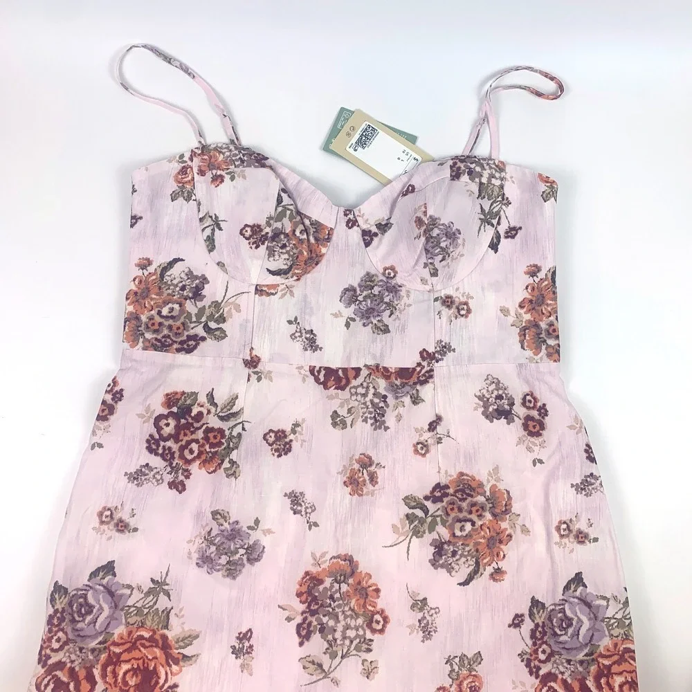 H & M Brock Collection Brocade Print Corset Dress Sz L Couquette Strappy Floral